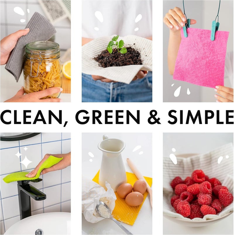 SUPERSCANDI 10 Pack Swedish Dishcloths for Kitchen - 100% Biodegradable & Compostable | Reusable Paper Towels Washable, Food-Safe & Without Plastic - Dish Rags Suitable for Any Surface | Multicolor - Image 2